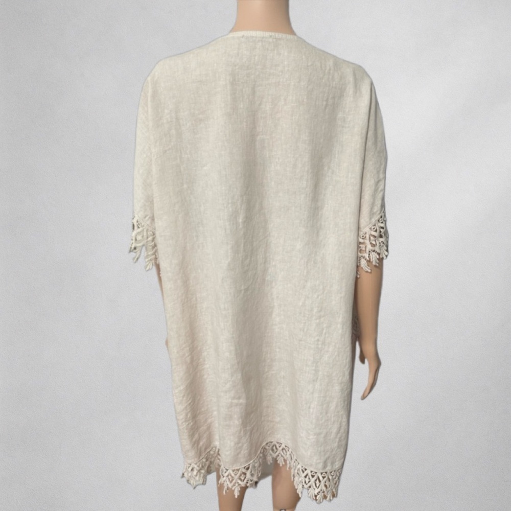 Valentina Naldi 100% Linen Women’s Tunic L/XL One Size Lace Trim Boho Italy 0157 - Picture 4 of 8